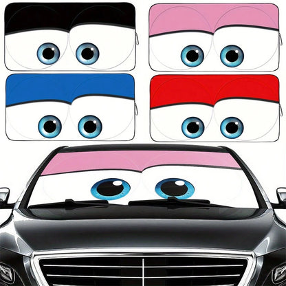YAIUZGOO Cartoon Eye Car Windshield Sun Shade, Fun Front Window Sun Shade, Cute Eye Design, Reflective Heat Insulation UV Protection Cover, Foldable Car Sun Shade, Protect Dashboard Interior, Universa