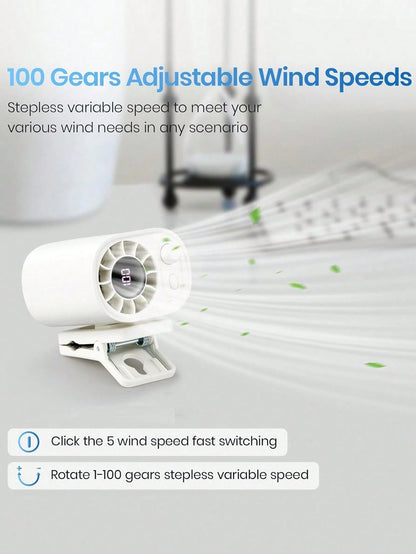 YAIUZGOO LED Display Clip-On Car Fan, 100 Wind Speed Levels, Rechargeable, Multi-Functional Personal Electric Fan For Office, Car, Umbrella, Travel And More