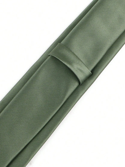 ZLQ&GOU 1pc Men Sage Green Necktie, Satin Soft Slim Tie, Suitable For Wedding, Party, Gathering Men Necktie