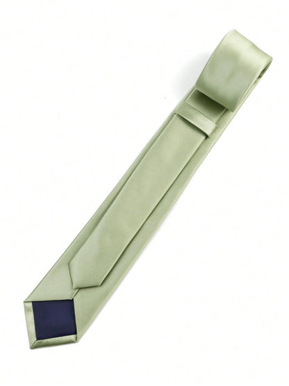 ZLQ&GOU 1pc Men Sage Green Necktie, Satin Soft Slim Tie, Suitable For Wedding, Party, Gathering Men Necktie