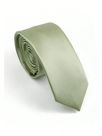 ZLQ&GOU 1pc Men Sage Green Necktie, Satin Soft Slim Tie, Suitable For Wedding, Party, Gathering Men Necktie